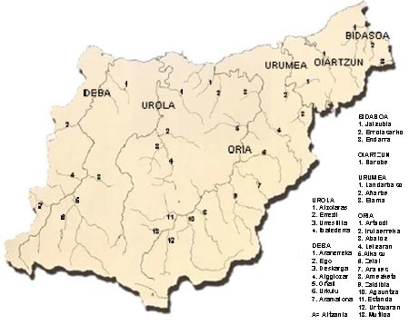 Mapa de los ros de Gipuzkoa