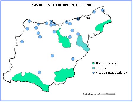 Mapa de los espacios naturales de Gipuzkoa