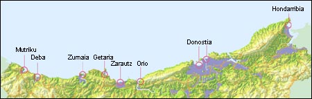 Gipuzkoako kostaren mapa