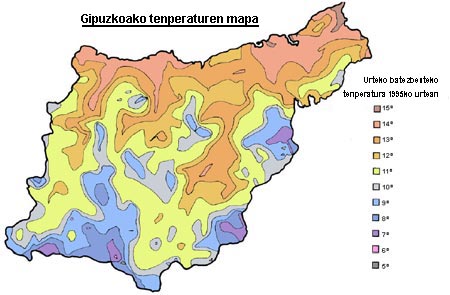 Gipuzkoako tenperaturen mapa