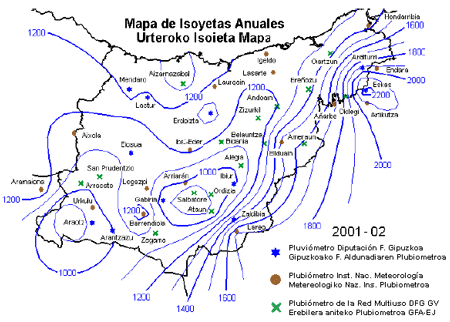 Urteko isohieten mapa (Gipuzkoa) 