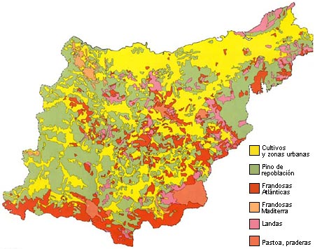 Mapa de Gipuzkoa describiendo los diferentes tipos de vegetacin