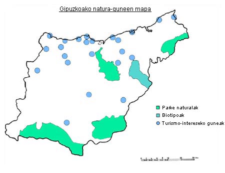 Gipuzkoako natura-guneen mapa